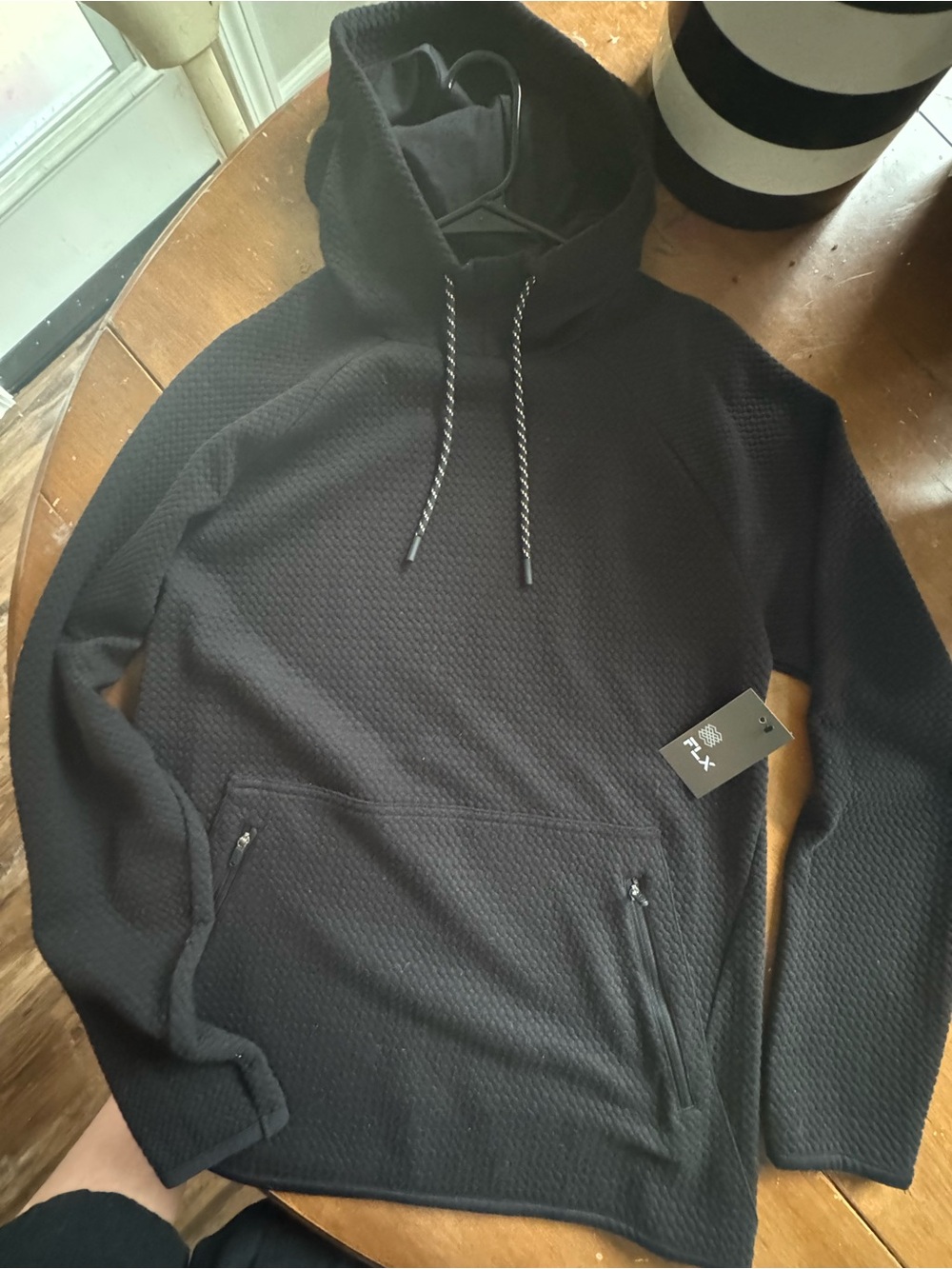 Men's Black Hooded Pullover Jacket by FLX